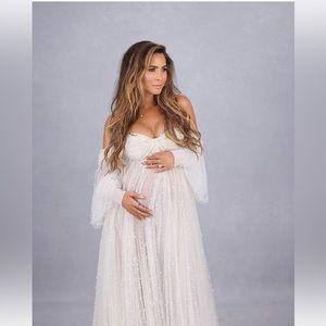 Ivory Off Shoulder Tulle Maternity Gown
